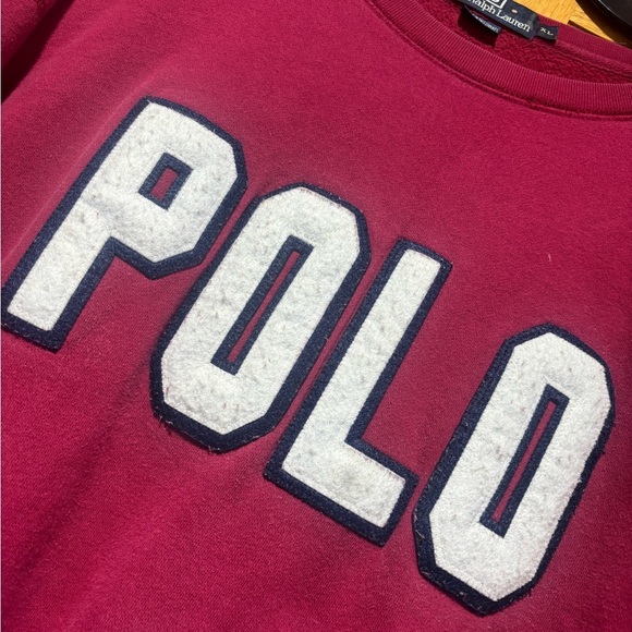 Vintage 90’s Polo Ralph Lauren Spell Out Men's Burgundy Crewneck Sweatshirt XL - Picture 3 of 5